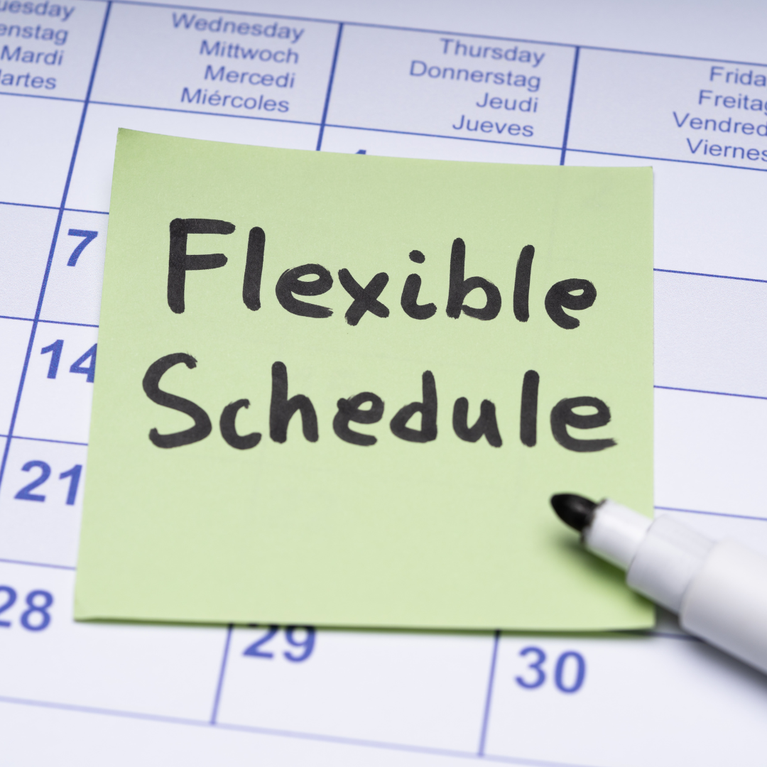 Sign on a calendar says flexible schedule