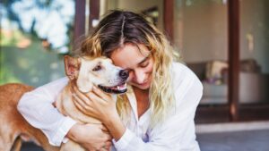 Person hugging a dog